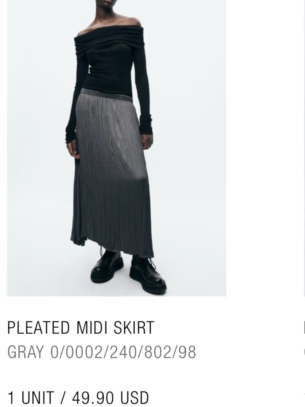Zara Pleated Midi Skirt - Gray - Size M-L